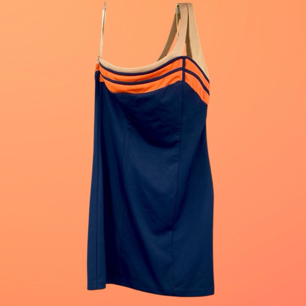 Y2K Women’s Asymmetrical One Shoulder Dress‎ Size Large Mini Brats Navy Retro